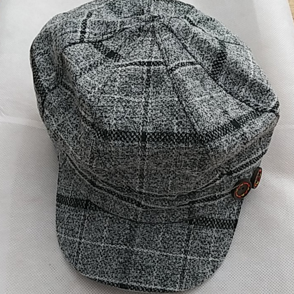 Gray, white, and black hat